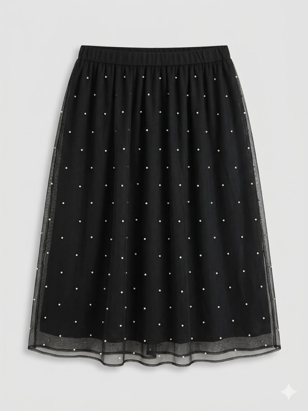 Maison Jules Black Pearl Embellished Mesh Overlay Skirt – Size Small